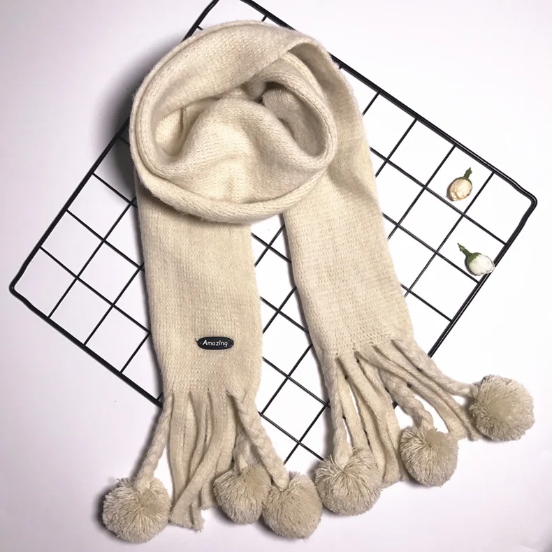 beige ZMAFOX/зимний шарф, Детский Теплый шейный платок из искусственного кашемира для маленьких мальчиков и девочек, вельветовый помпон-кисточка, шарфы, теплый шейный платок - Цвет: beige