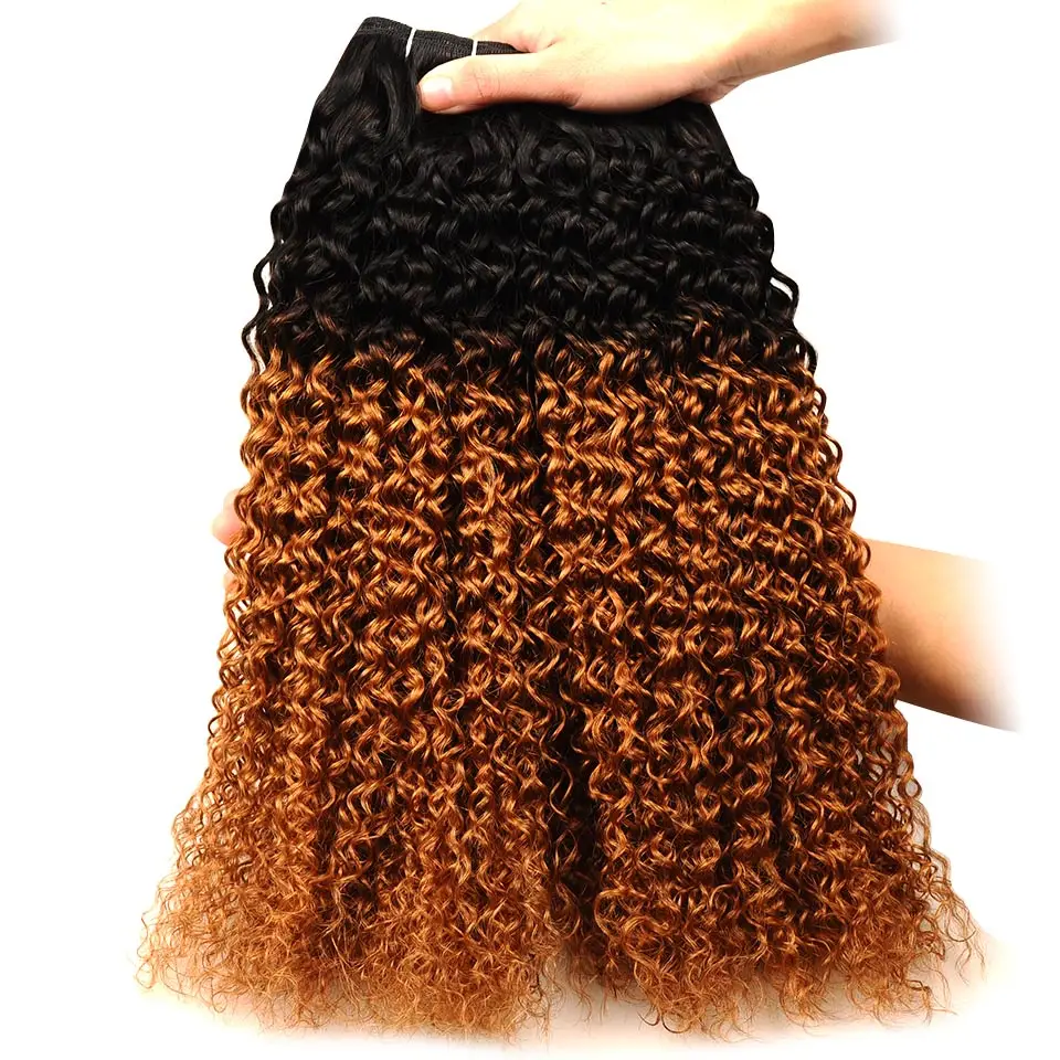 Pinshair Indian Kinky Curly Hair Ombre 1B 30 3 Bundles With Closure Blonde Indian Jerry Human Hair With Closure Non Remy No Shed (92)