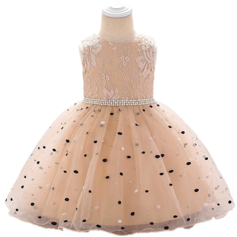 

Summer new lace newborn dress polka dot wedding princess dress girl baby hundred days full moon party dress
