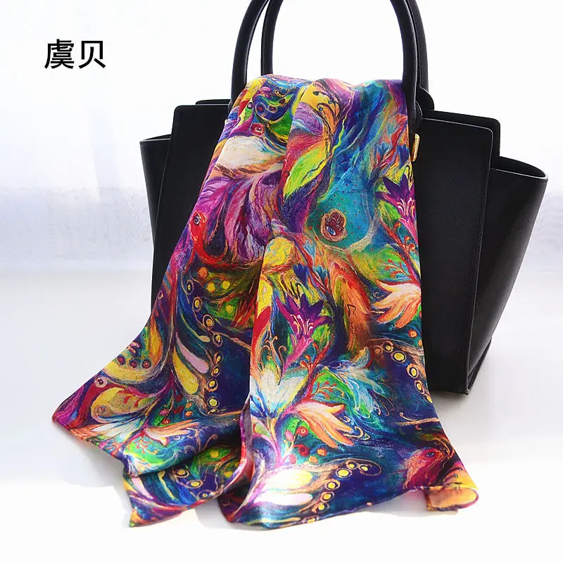 

Printed long scarf women sunscreen soft thin silk scarf color feathered flowers scarves wrap shawl hijab bandana gift for lady