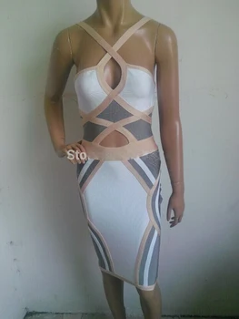

2019 new autumn high quality nude white and grey halter neck cut out Bandage Dress Casual Dresses vestidos wholesale
