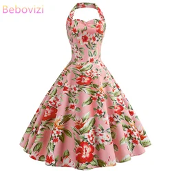Bebovizi 2019 Verano Nueva Mujer Oficina Casual Vintage Elegante Vestidos de Fiesta Estampado de Flores de Color Rosa Más Tamaño Sexy Retro Vestido de Una Línea Bebovizi 2019 Verano Nueva Mujer Oficina Casual Vintage Elegante Vestidos de Fiesta Estampado de Flores de Color Rosa Más Tamaño Sexy Retro Vestido de Una Línea
