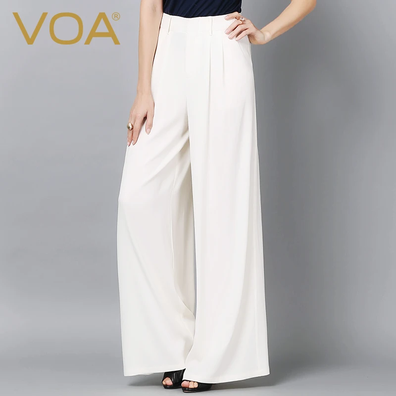VOA 2017 Fall Plus Size Office Lady Heavy Silk White Wide Leg Pants ...