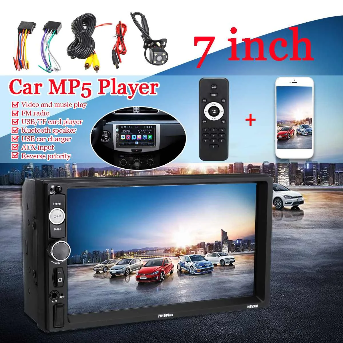 

7 Inch 2 Din Screen Car MP5 Player bluetooth Stereo FM Radio USB TF AUX In Handsfree Autoradio Car Rear View Camera