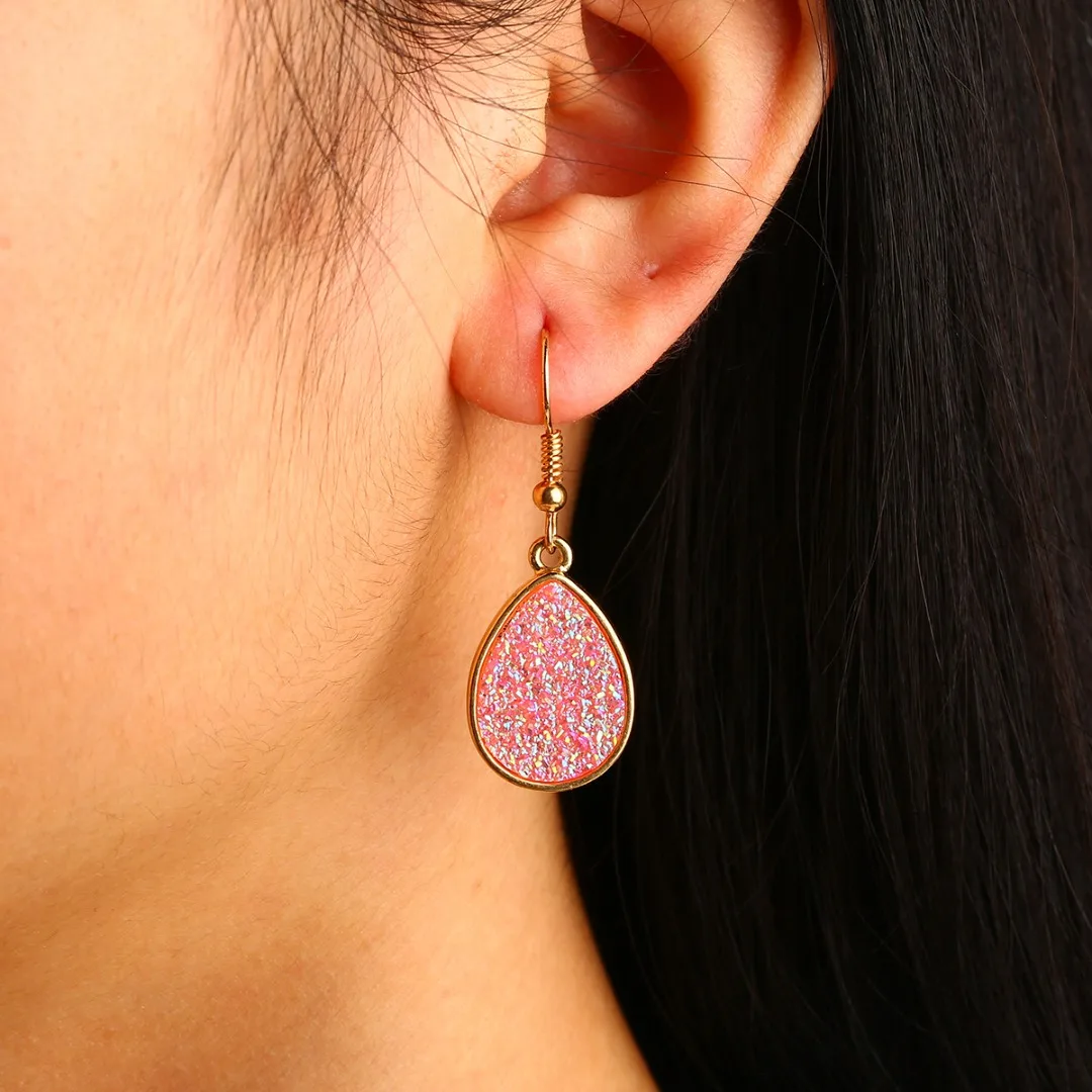 Women Druzy Crystals Teardrop Dangle Earrings Colorful Waterdrop Earrings Simple Drusy Jewelry Femme Brincos 5 Colors