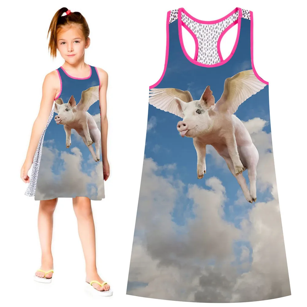 Детское летнее платье с принтом Крылья свиньи|girls dress summer|designer kids clothesfashion clothes |