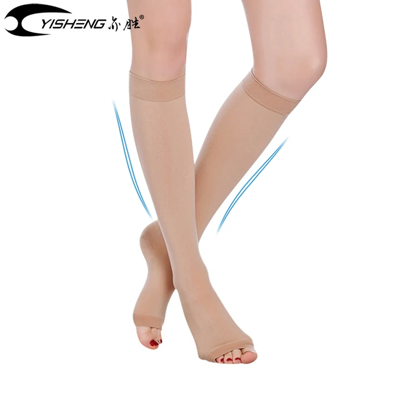 Findcool Yoga Knee High Socks with Open Toe Medical Compression 20 30 ...