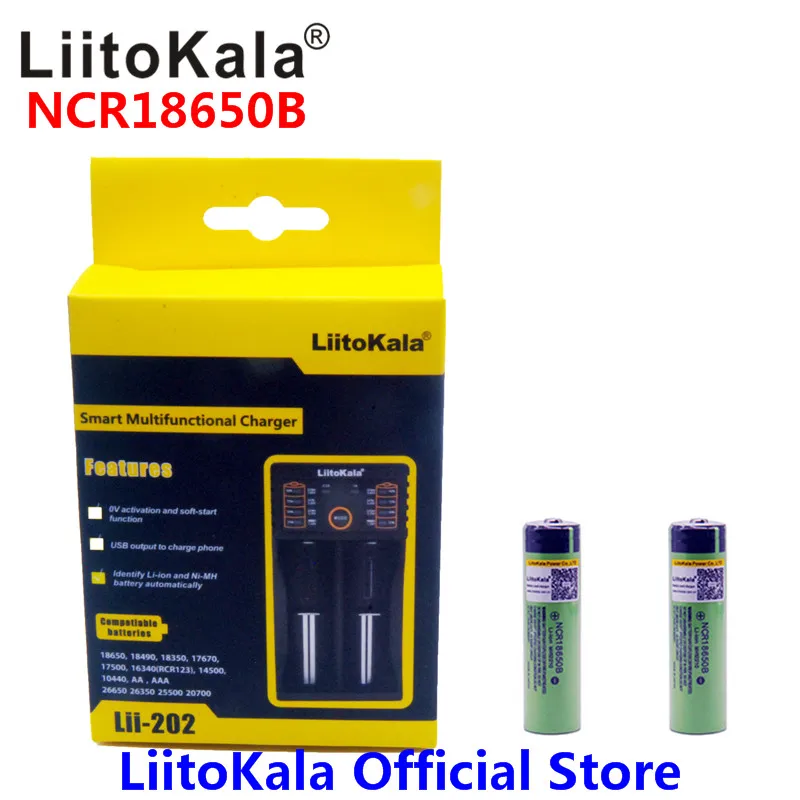 LiitoKala lii-202 USB 26650 18650 AAA AA умное зарядное устройство+ 2 шт NCR18650B 3,7 в 18650 3400 мАч литий-ионная аккумуляторная батарея(без PCB