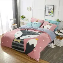 

KALAMENG Cartoon Pink Soft Print Crystal Velvet Pink Comforter Bedding Set Children Bed Sheets 4PCS Duvet Cover Set Bedspread
