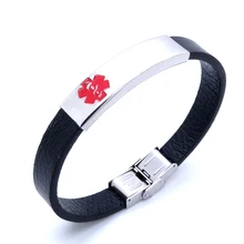 Из нержавеющей стали ID браслет кожа 10 мм 8 дюймов медицинские оповещения браслеты для мужчин и женщин заводское предложение