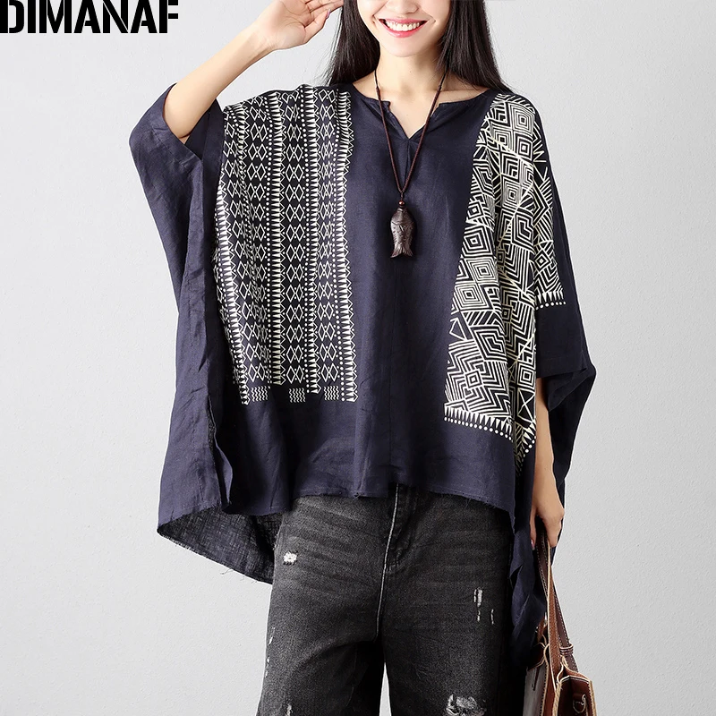 Achat DIMANAF Femmes D été Blouse Chemises Plus La Taille Linge Impression Femelle Lâche Tops Vintage Casual Chauve Souris Surdimensionné Vêtements 100 KG Fit