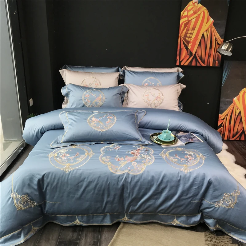 

2018 Luxury 100S Egypt Cotton Royal Garden Bedding Set Embroidery Silky Duvet cover Bed Sheet Pillowcases Queen King size 4Pcs