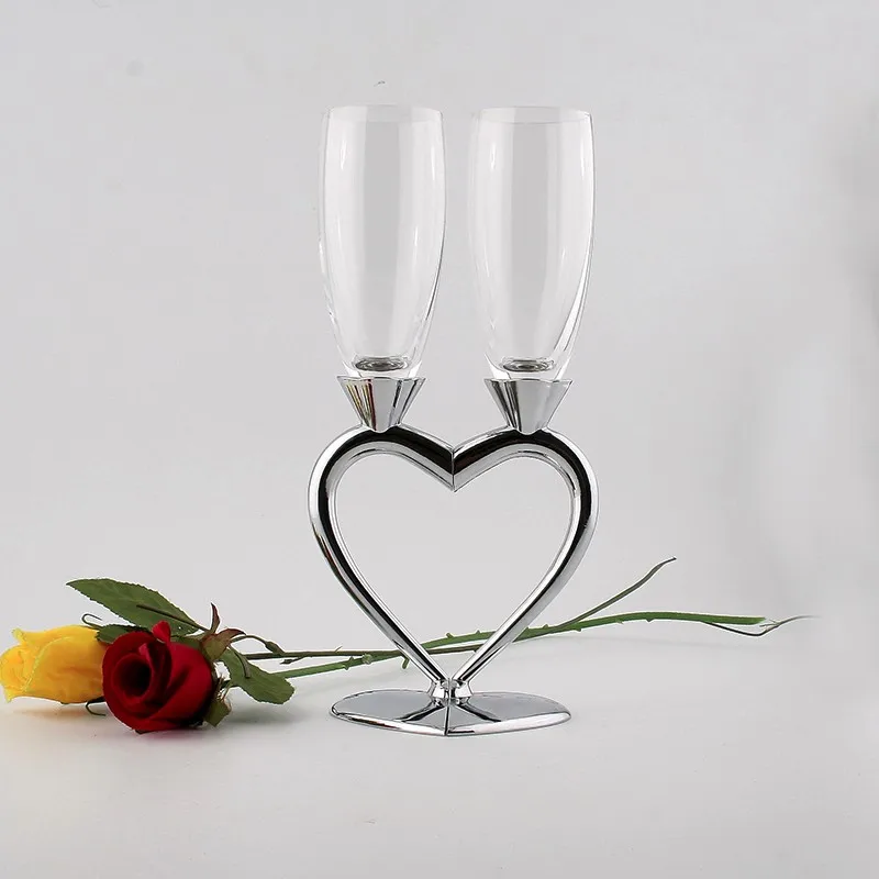 heart shape champagne flutes 170ml lead free crystal wedding toasting
