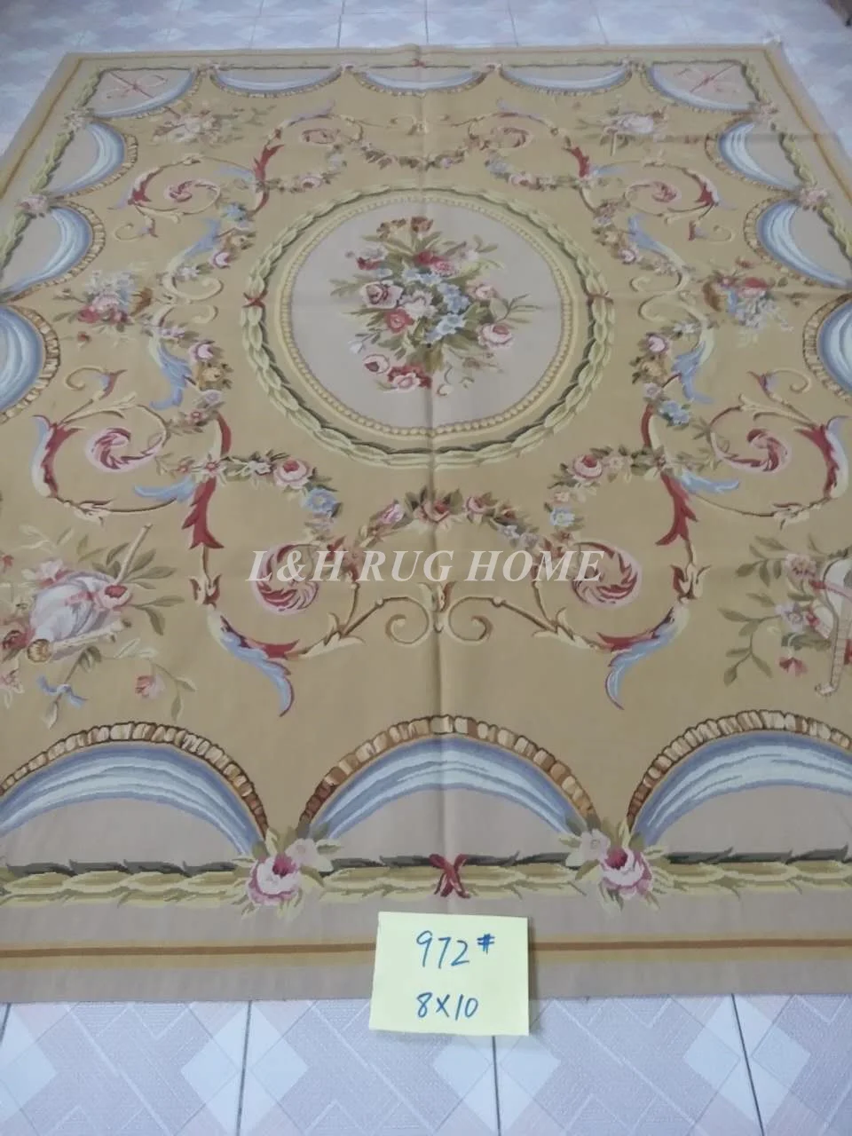 8'x10' Французский Aubusson Ковры, ручной Новой Зеландии шерстяное Ковры-светло-серый зеленый поле