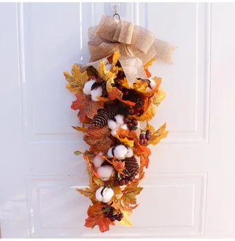 

Artificial Flowers Christmas Autumn Wreath Thanksgiving Door Knocker Decorative Pendant Wedding Background Fake Hanging Flower