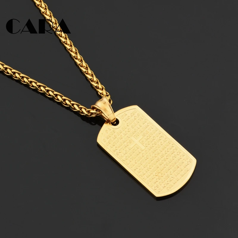 

CARA NEW 316L stainless steel Gold color Text & Cross square tablet necklace charm with 60cm snake chain necklace CAGF0316