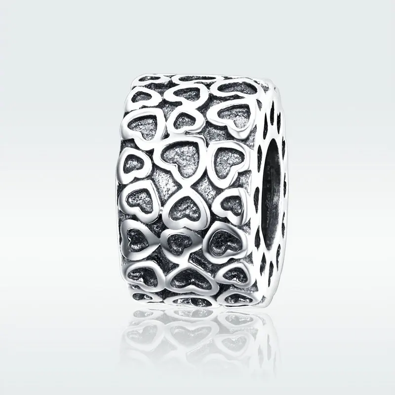 

ABAY 2018 Genuine 925 Sterling Silver Heart to Heart Engrave Beads Charm fit Original Pandora Bracelet Beads Jewelry