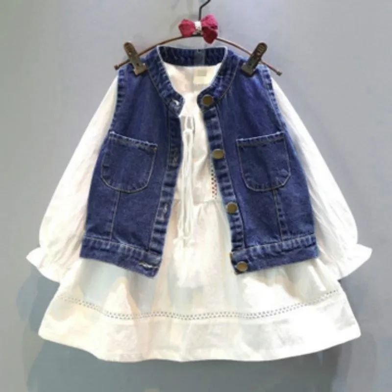 

Dress + Jacket 2 Piece Suit Girls Summer New Vest Jeans Best Selling Girls Clothes Jeans Suitable for 2-7 Years Old