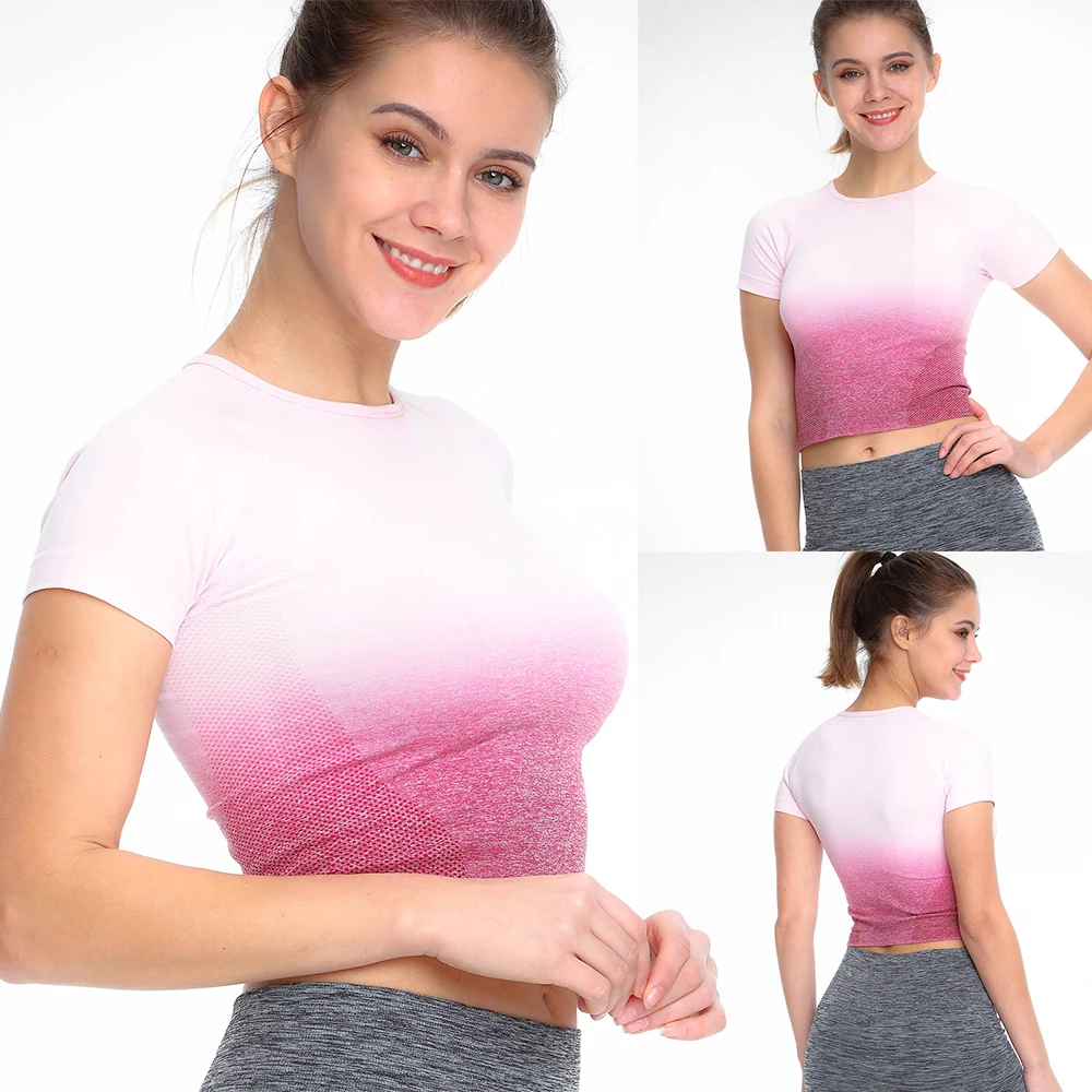 

New Elastic Short Sleeve Yoga Tops slim Women Sports Running Shirts Fitness Workout wear Gym Running Body Shaper Tee Shirt