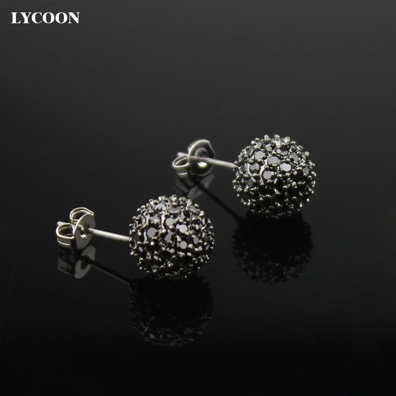 

LYCOON newest ball shape earring setting black round Cubic Zirconia Stud Earrings plate black 0.8cm ball earrings Jewelry YYR33
