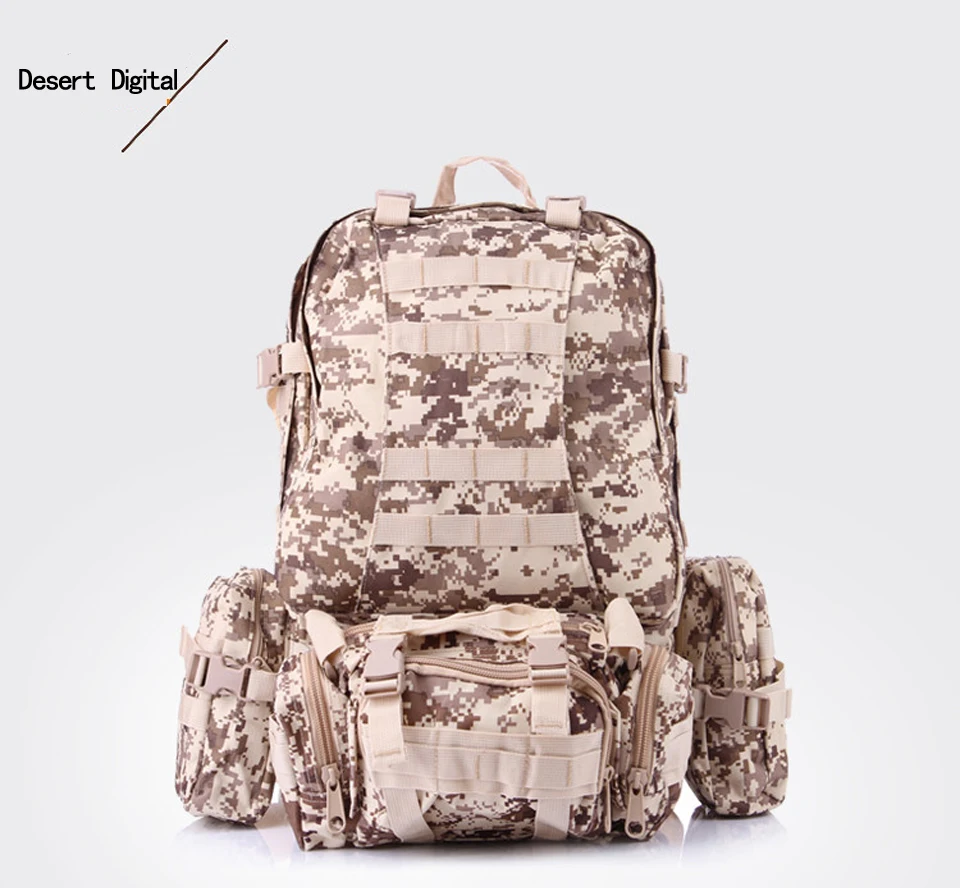 55L Multifunction Sport Bag Molle Tactical Bag Water Resistant Camouflage Backpack for Outdoor Climbing Hiking Camping