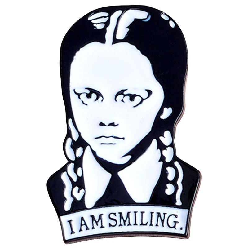

Fashion Style Family I Am Smiling Adams Family Wednesday Pins Brooches Hard Enamel Lapel Pins Girl Jewelry Accessories Gifts