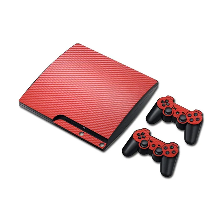 Углеродное волокно виниловая кожа Наклейка для PS3 Slim Игровая консоль с 2 крышки контроллеров для playstation 3 тонкая наклейка на джойстик - Цвет: Red