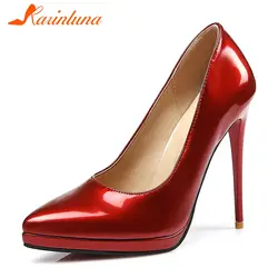 KARINLUNA/2019 г. Новые весенние плюс размер 31–45 Для женщин высокой ботинки на каблуках женские из искусственной лакированной кожи женская обувь