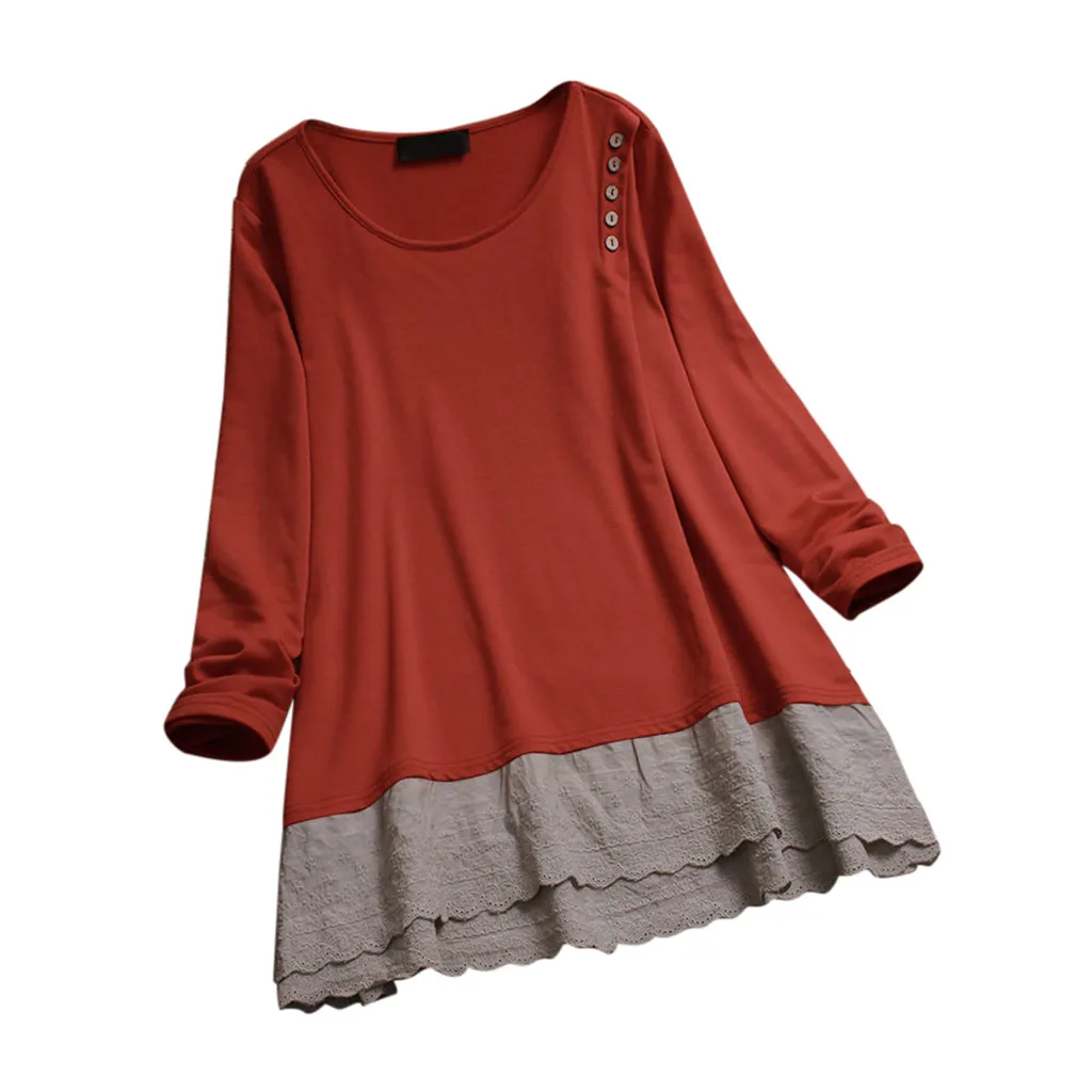

tshirt women O-Neck Solid Color Lace t shirt Casual Patchwork Long Sleeve tees for Lady vintage gothic tees for LadyL3