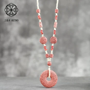 

Long Necklace for Women Boemia Colored Lava Stone Jewelry Statement Rope Chains Necklaces & Pendants Women's Handmade Suspension