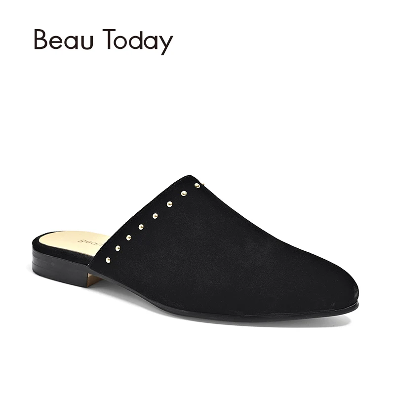 BeauToday Rivet Mules Women Shoes Good Quality Genuine Leather Kid