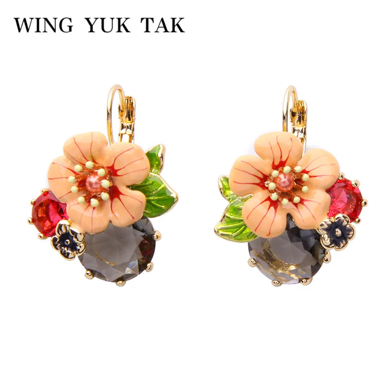 

wing yuk tat Fashion Colorful Enamel Flowers Earrings For Women Boho Crystal Stud Earrings Bohemian Female Jewelry 2018