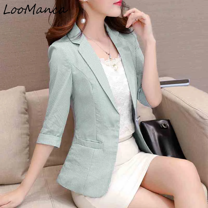 

Summer Women Blazers And Jackets 2019 New Three Quarter Fashion One Button Thin Coat Ladies BlaSer Feminino