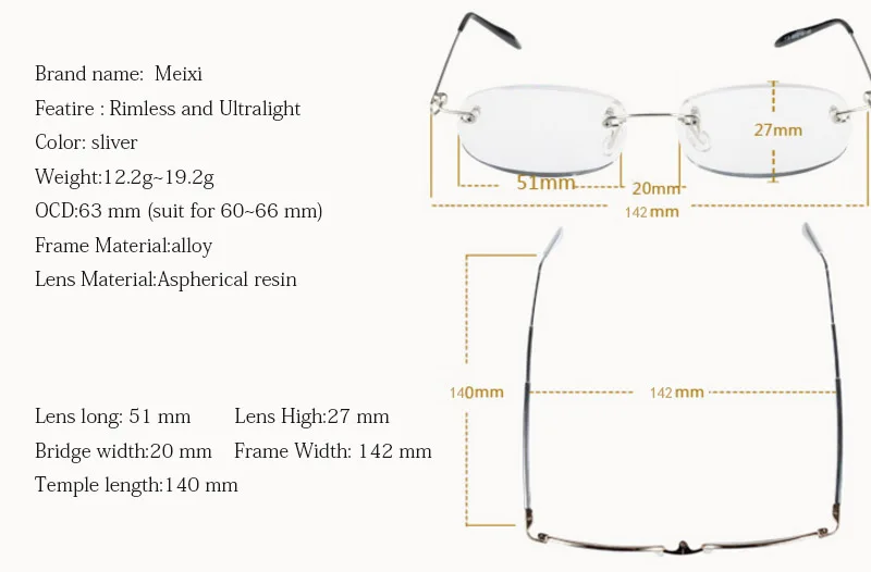 Очки без оправы, оправа из сплава с памятью, ультралегкие очки для чтения, очки для женщин и мужчин, очки унисекс+ 1,0 1,5 2 2,5 3 3,5 4