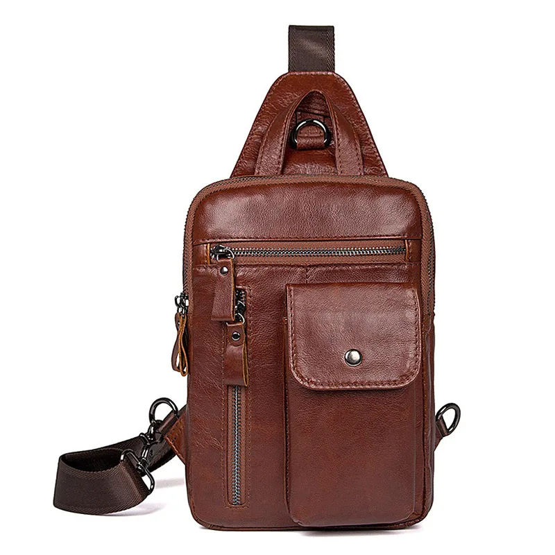 

Genuine Leather Men Chest Bag Casual Business Travel Men's Messenger Bags Male Leather Fanny Boy pack Phone Shoulder Bags