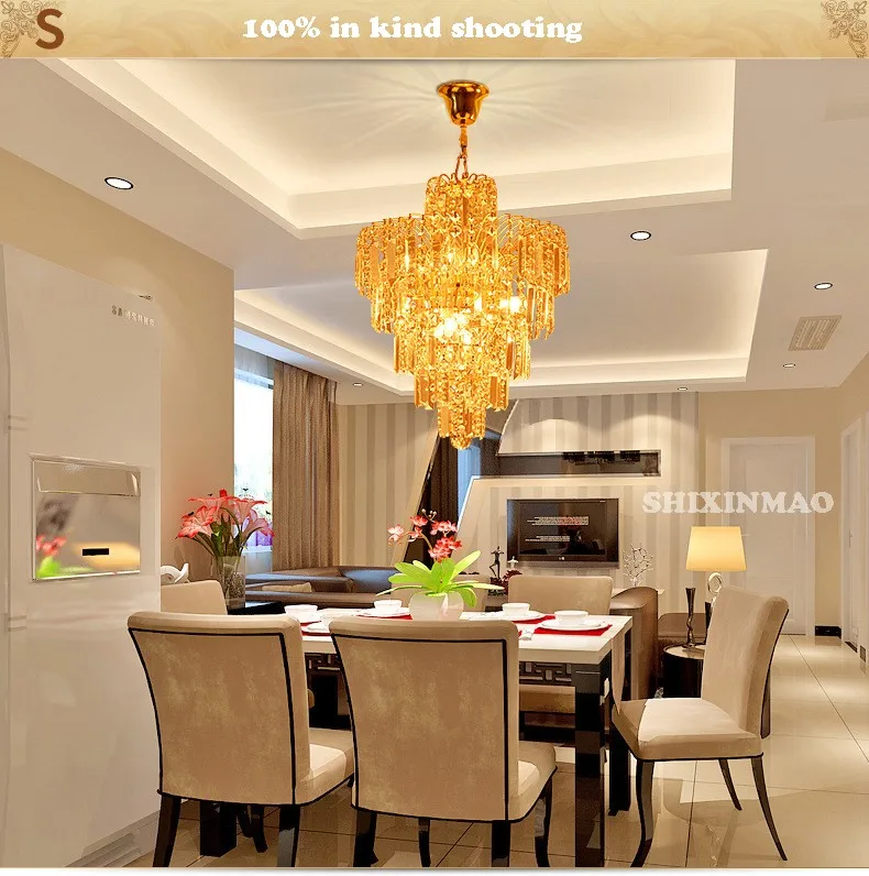 Pingente de Cristal de Luxo Sala de Estar Sala de Jantar Lâmpada Shixnimao Crys Estilo Europeu Quarto Nova Champagne Cristal 5 Luzes e Iluminação