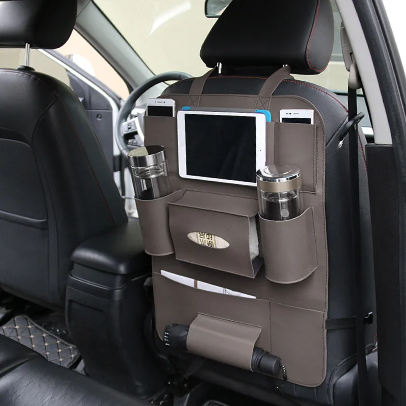 

New Travel Car Seat Back Storage Bag Pu Leather Scratch Proof Multi-Pocket Automobile Organizer Holder For Cars Truck Van