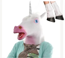 2016 Halloween Party Cosplay Adult Unicorn Head Mask with 1 Pair Unicorn Hooves Gloves White Horse Mask Horse Gloves in stock