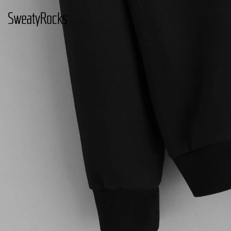 SweatyRocks الأسود التباين الدانتيل البلوز طويلة الأكمام س الرقبة عارضة البلوفرات 2019 الربيع الشارع الشهير الأزهار النساء بلوزات