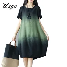 Новинка, модное летнее женское платье градиентного цвета, тонкий светильник, Мягкое хлопковое льняное свободное пляжное Повседневное платье, винтажное платье Vestidos