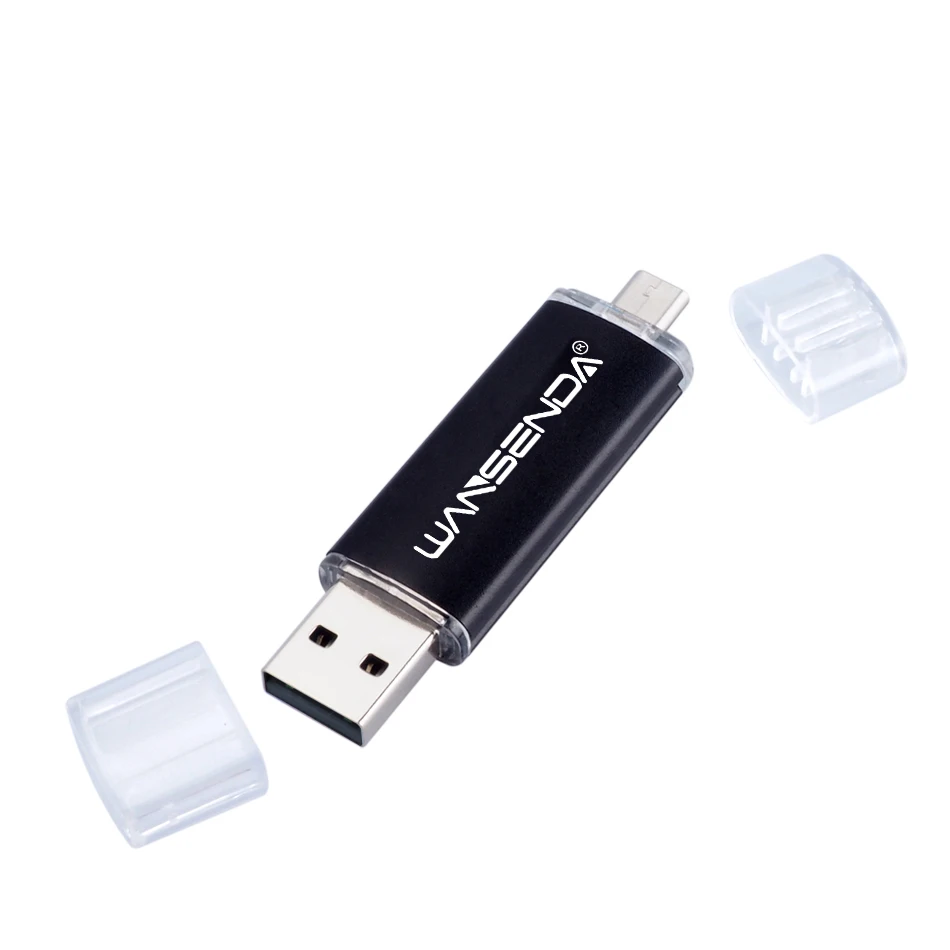 WANSENDA OTG usb флеш-накопитель 128 ГБ 256 ГБ micro usb флеш-накопитель 16 ГБ 32 ГБ 64 Гб 2 в 1 флеш-накопитель для смартфонов/ПК - Цвет: Черный