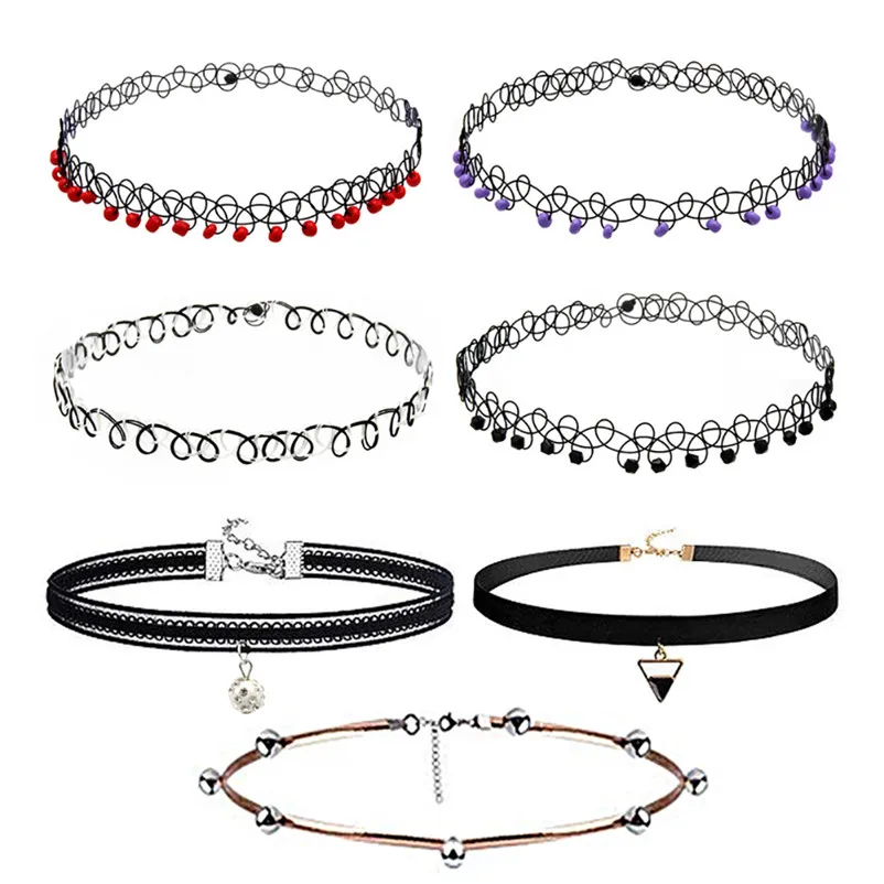 NEW Fashion Choker Necklace Set Stretch Velvet Classic Gothic Tattoo Lace Choker Elegant Jewelry Collier ras de cou A24#N (5)