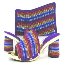 African Fashion Shoes and Matching Bags set purple color stones Italy Shoes and Bags KL813 98