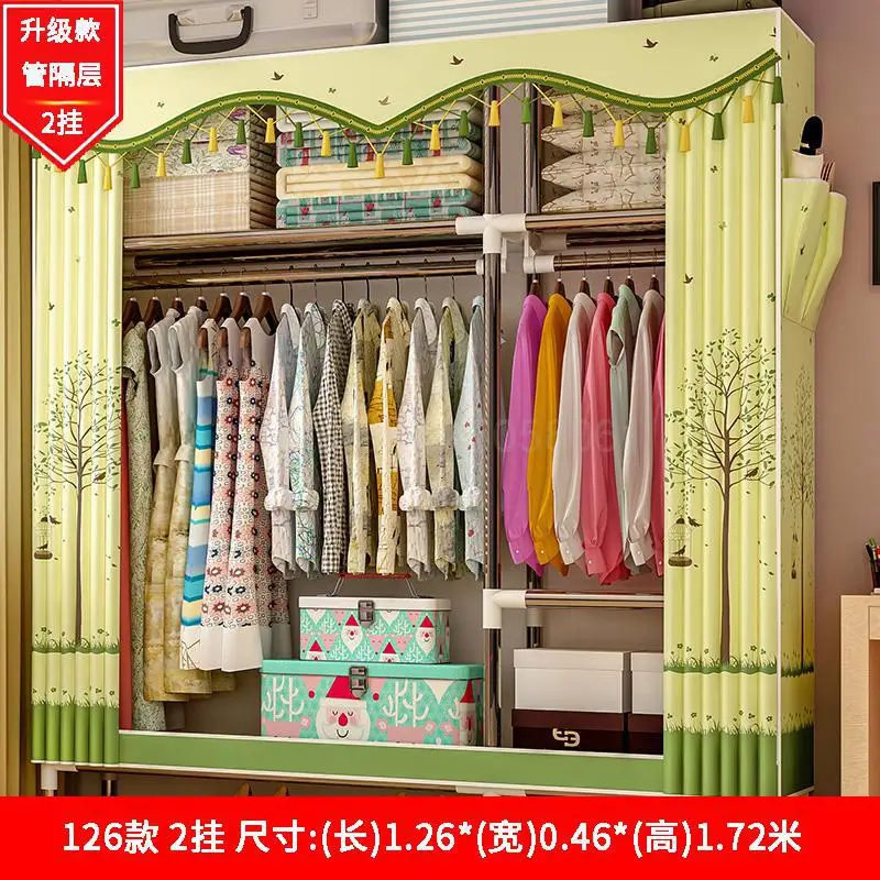 Simple wardrobe steel pipe bold reinforcement simple economical assembly fabric wardrobe storage cloth wardrobe - Цвет: 126x46x172cm  12