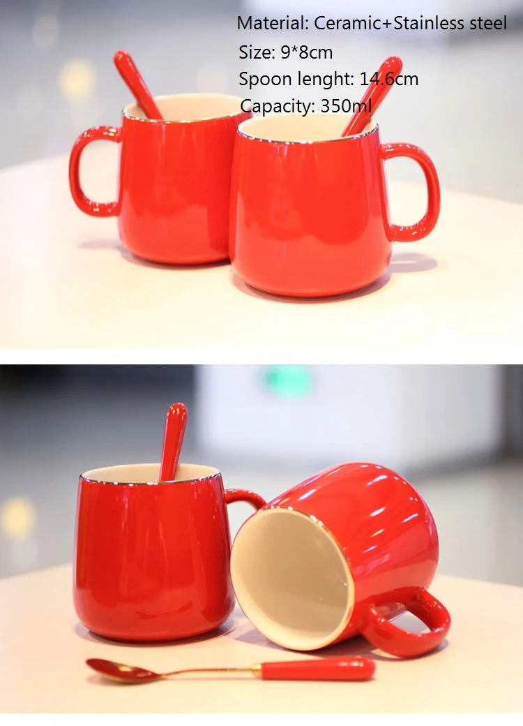 OUSSIRRO Новинка креативная ярко-красная керамическая кружка кофейная кружка молочный чай с крышкой чашка с ложкой подарки 12 унций/350 мл