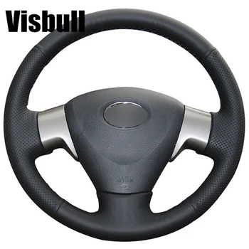 Visbull黒puレザー車のステアリングホイールカバーV1063用トヨタカローラ2006-2010マトリックス2009 auris 2007-2009