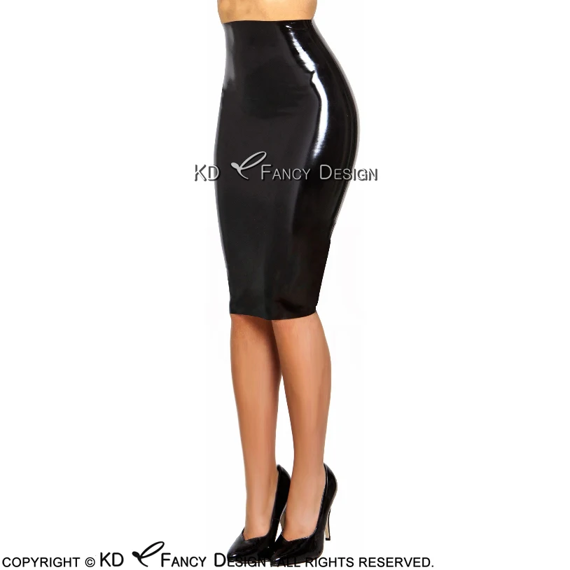 

Black Sexy Long Latex Skirts Knee Length Rubber Skirt Bottoms DQ-0020