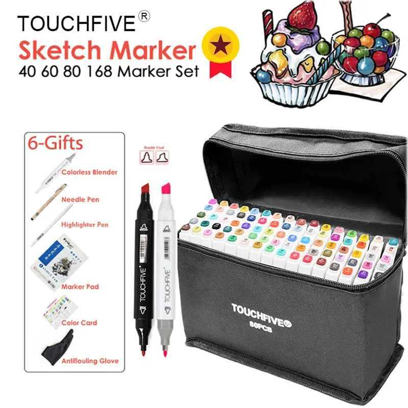 

TouchFIVE Markers Pen Set 40/60/80/168 Color Animation Sketch Marker Dual Head Drawing Art Brush Pens Alcohol Based