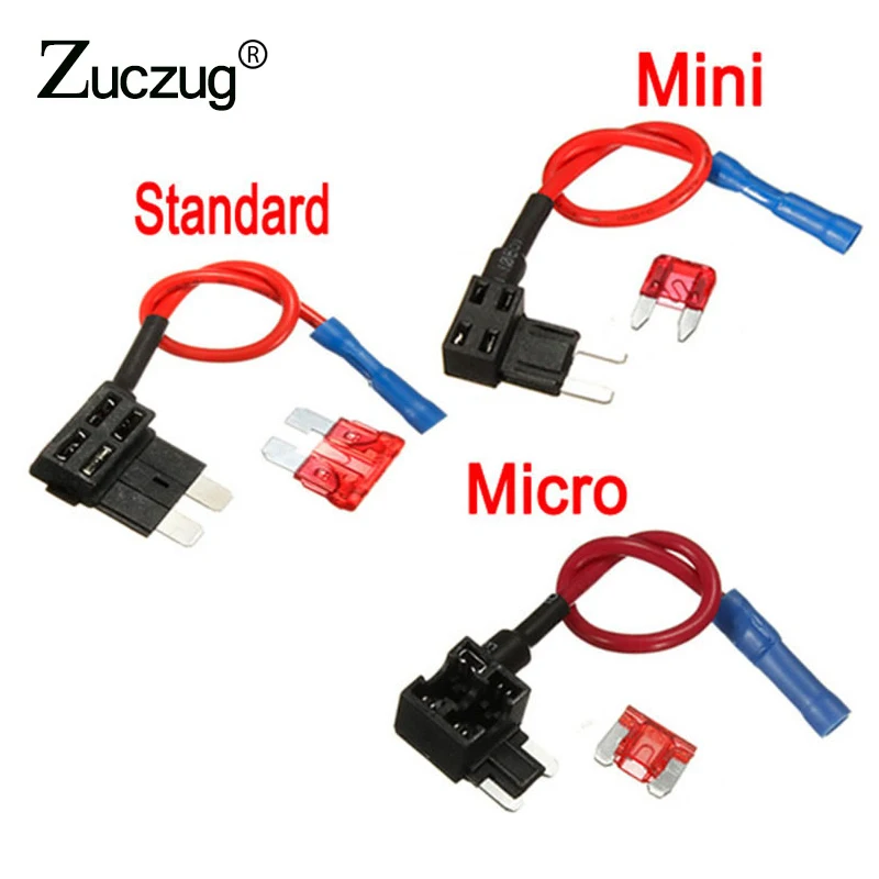 

12V Car Fuse Holder Add-a-circuit TAP Adapter Micro/Mini/Standard ATM APM Blade Auto Fuses with 10A Blade Car Fuse with holder