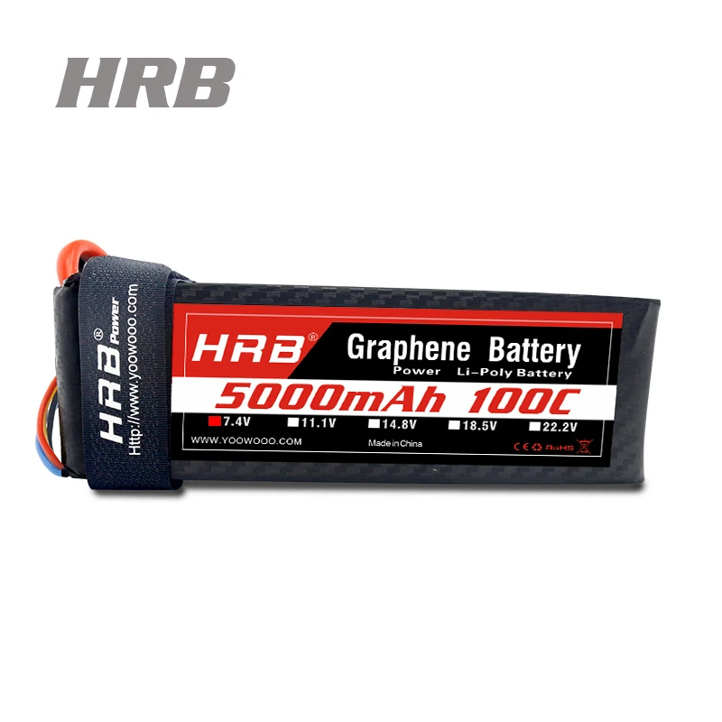 

HRB Power High Quality Graphene Battery Lipo 7.4V 5000mAh 2S 2S1P High Discharge Rate 100C Max to 200C For Helicopter Quadcopter
